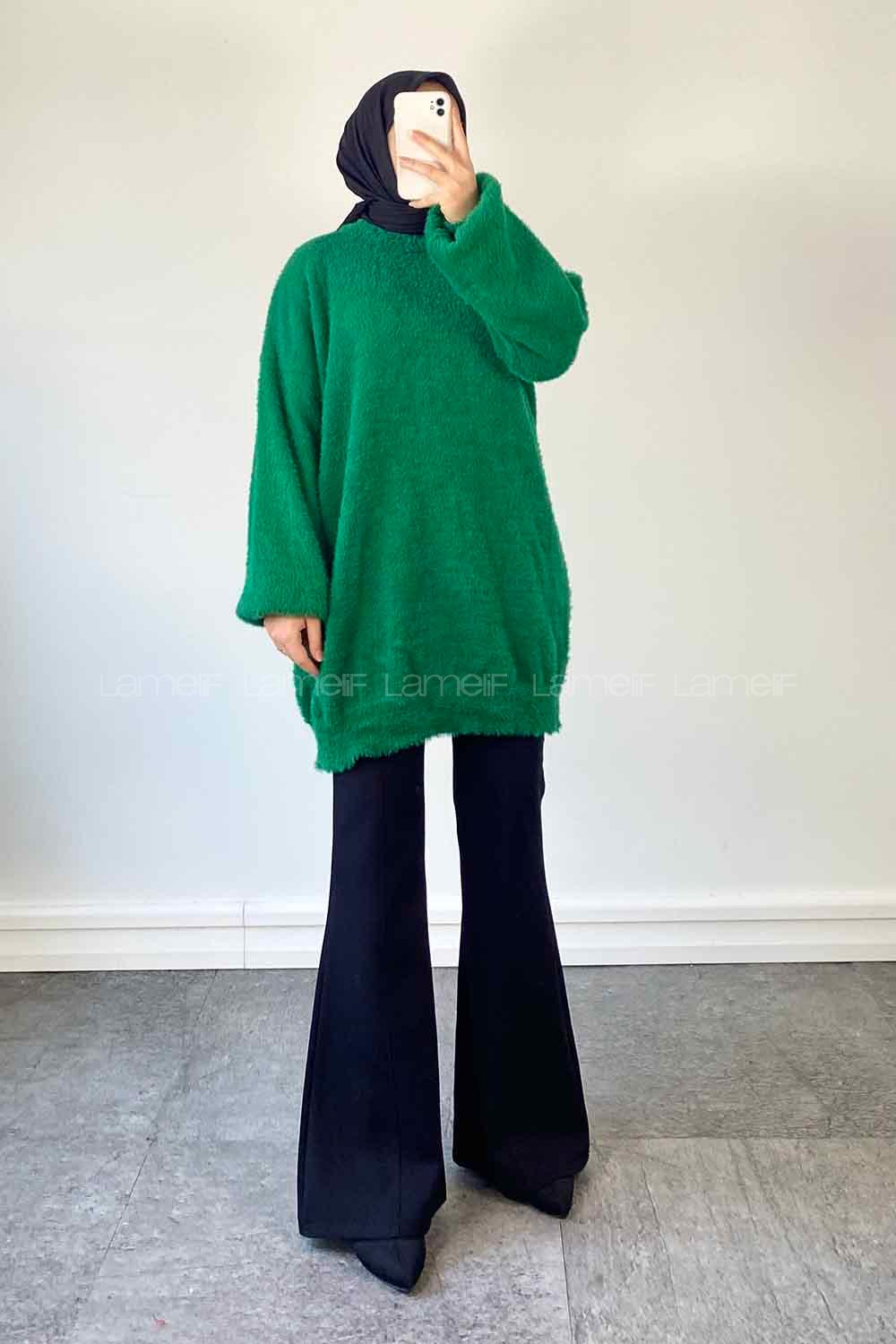 Green Turtle Neck Cotton Lycra Unprinted Tunic