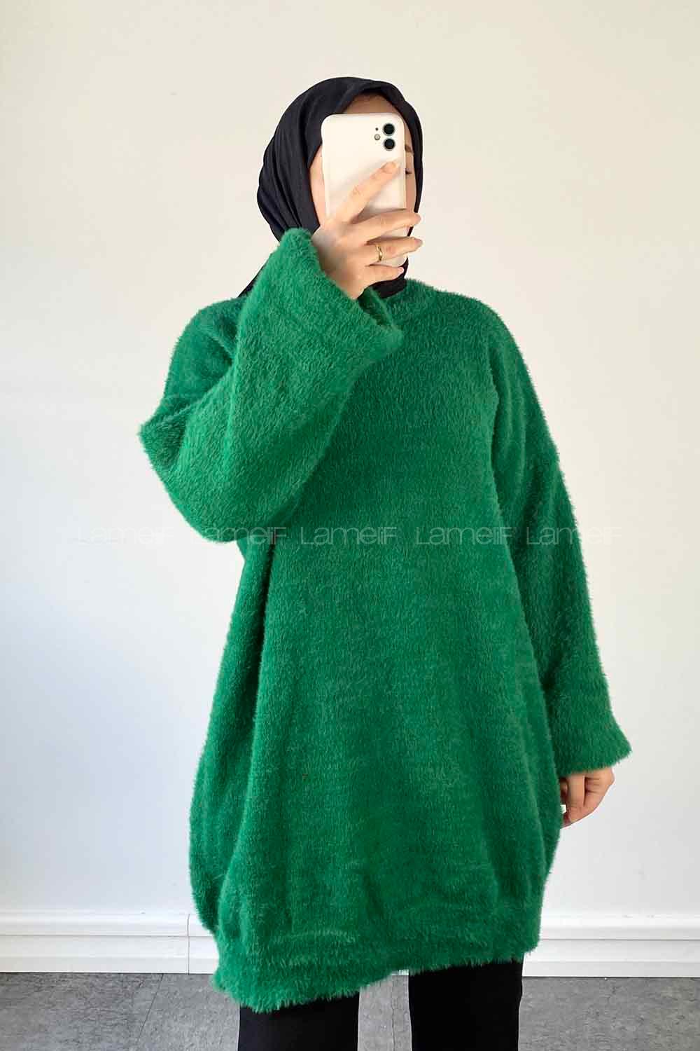 Green Turtle Neck Cotton Lycra Unprinted Tunic