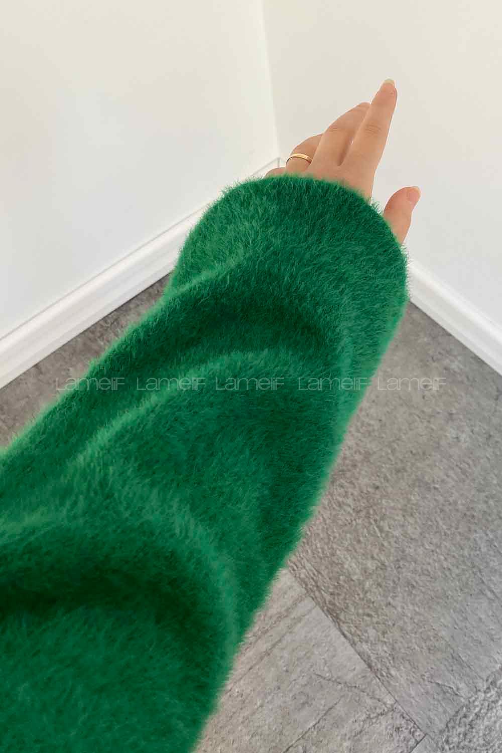 Green Turtle Neck Cotton Lycra Unprinted Tunic