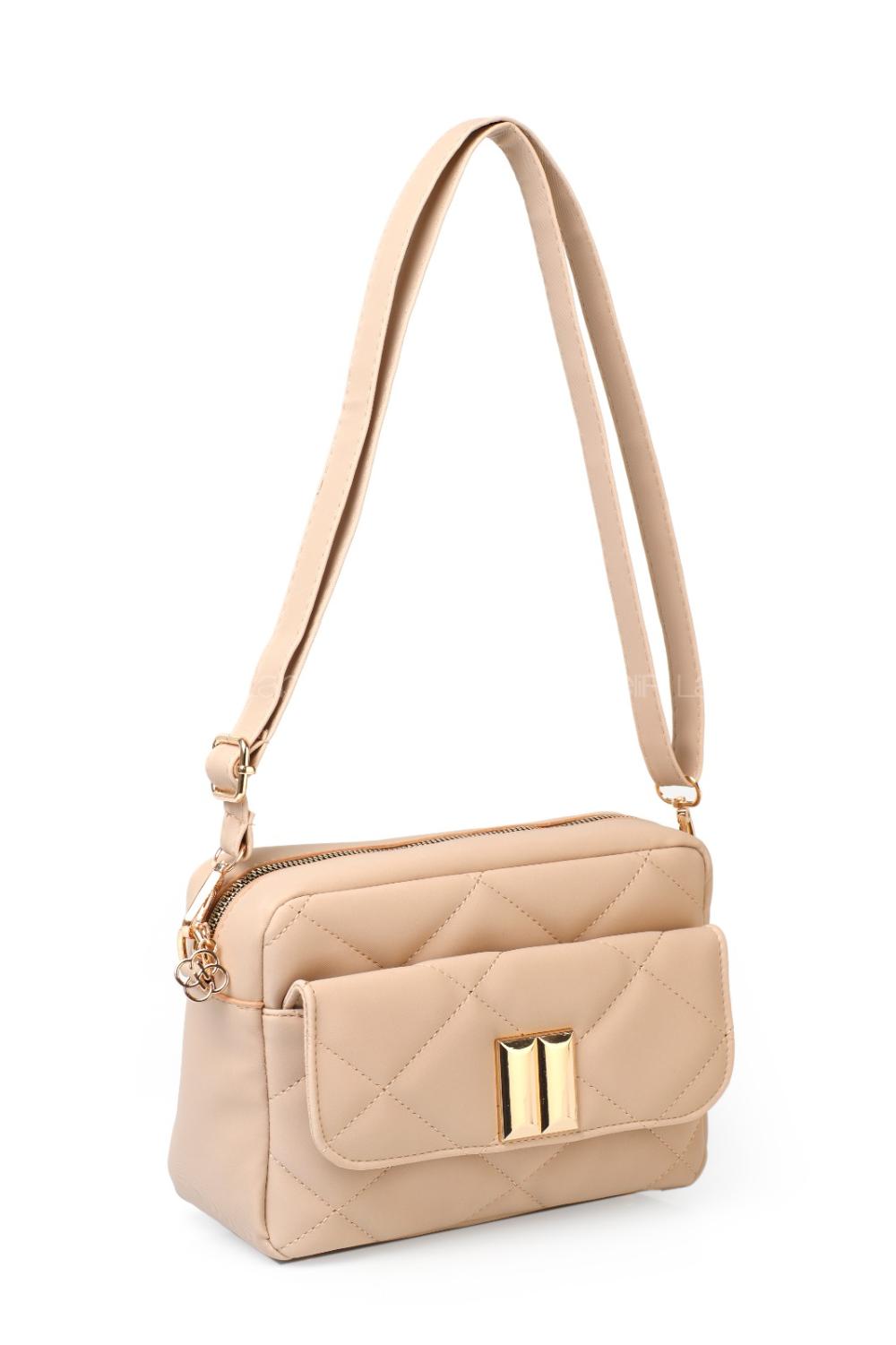 Lamelif Kapak Kilitli Vintage Çapraz Çanta Vizonrengi