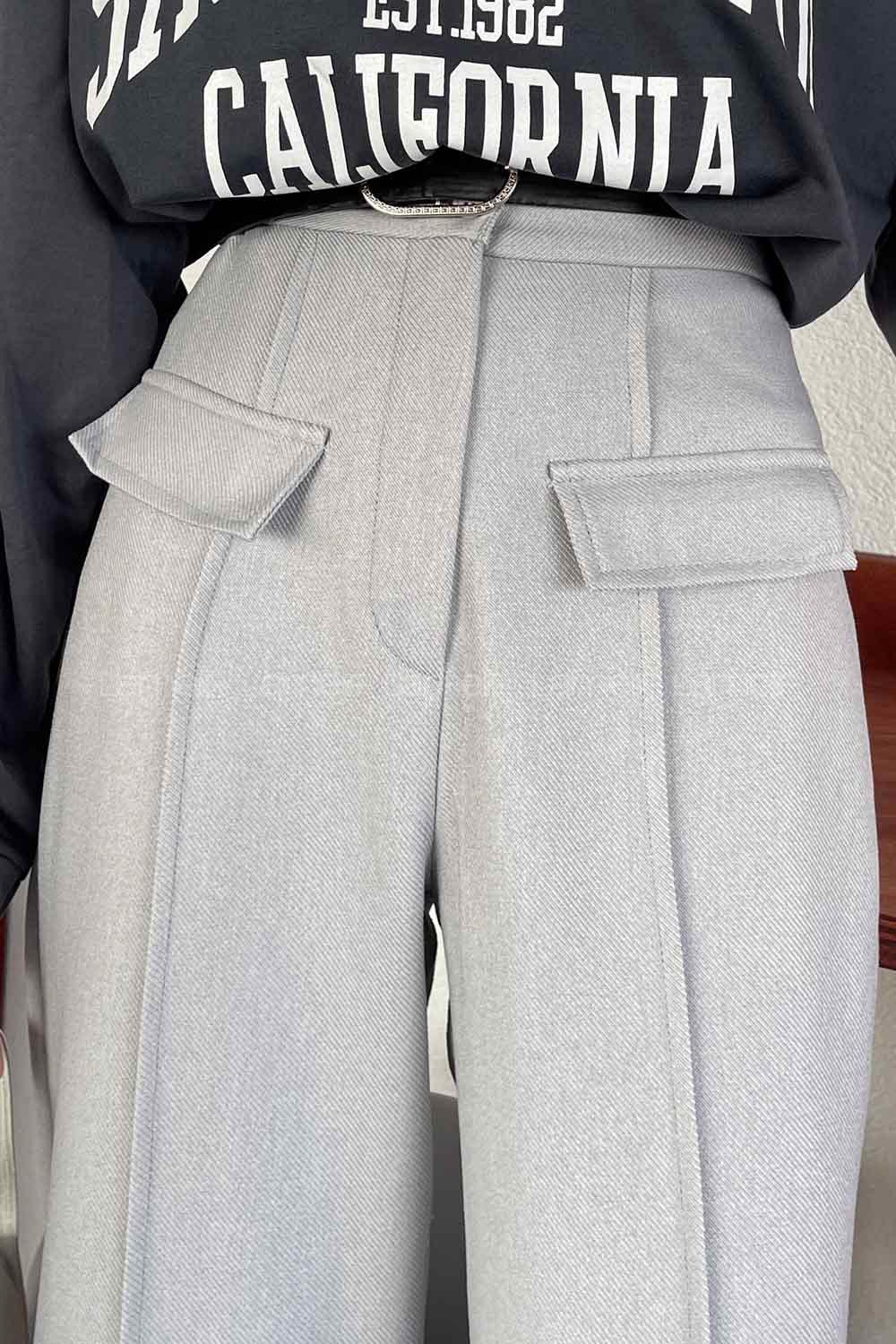 Light Grey Wool Cotton Normal Waist Linen Pants