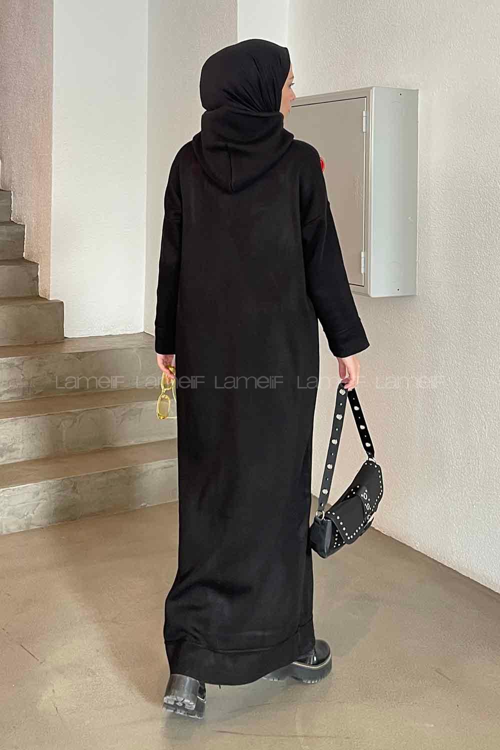 Lamelif Kapşonlu Triko Elbise Siyah