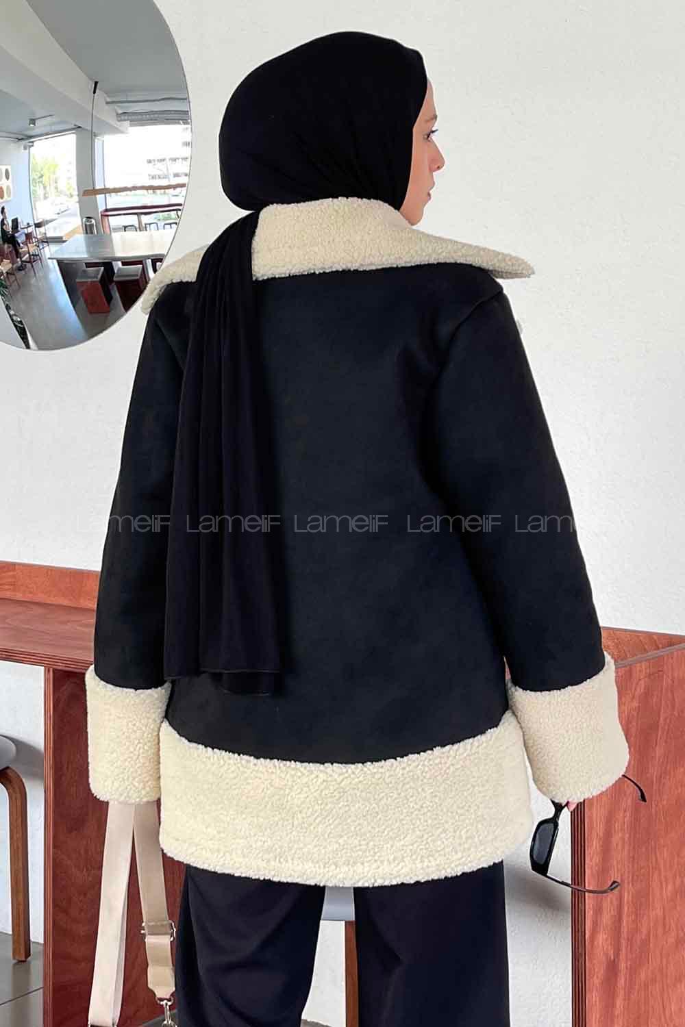 Black Shirt Collar Long Arm Coat