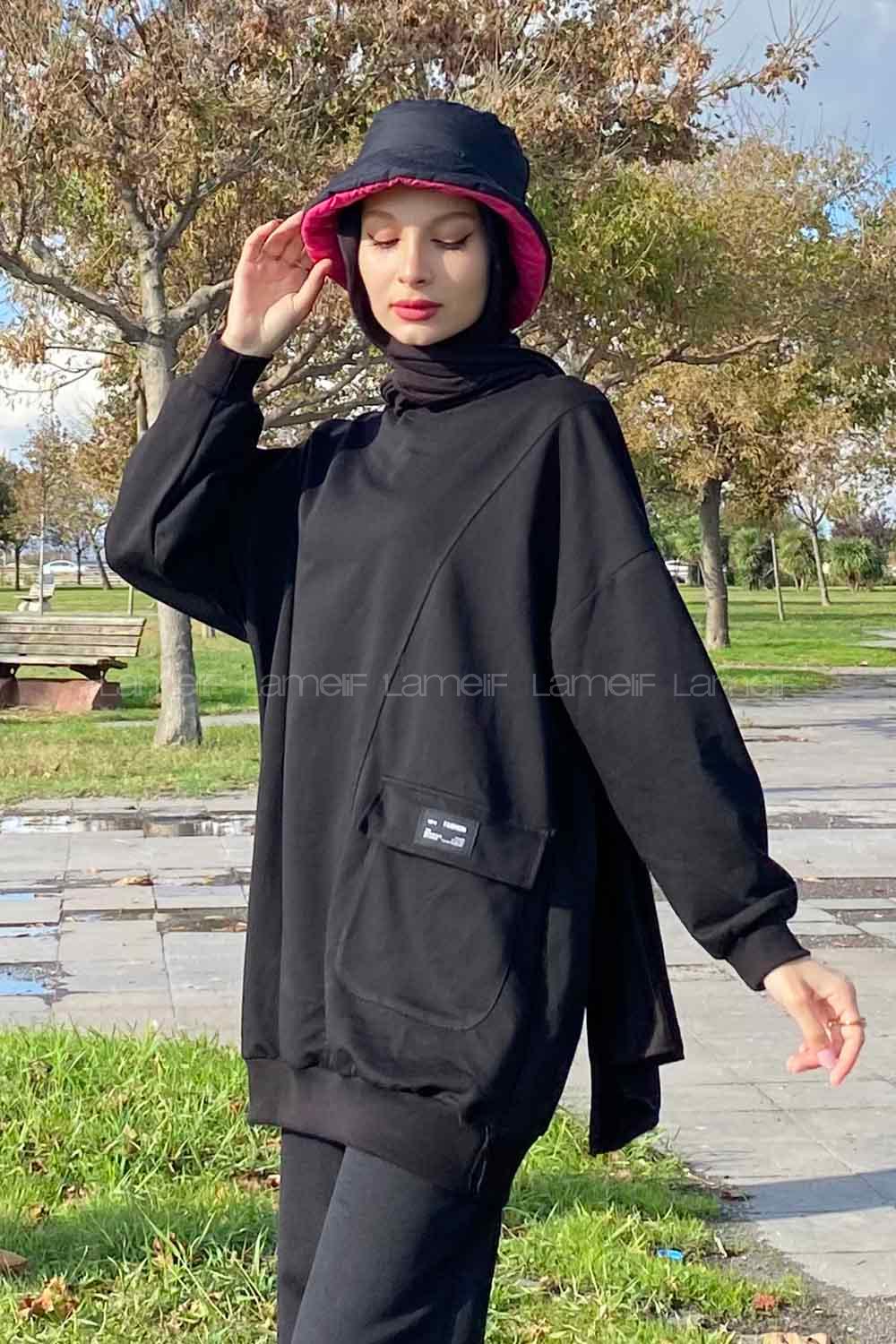 Black Crew Neck Cotton Fabric Unprinted Tunic
