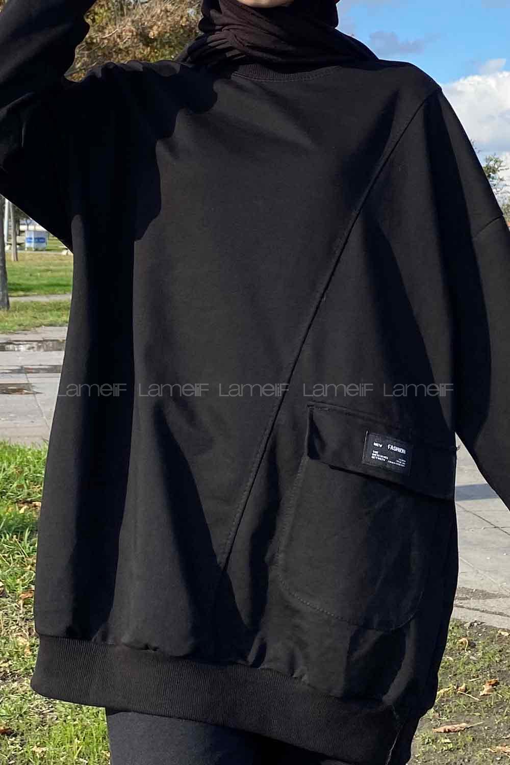 Black Crew Neck Cotton Fabric Unprinted Tunic