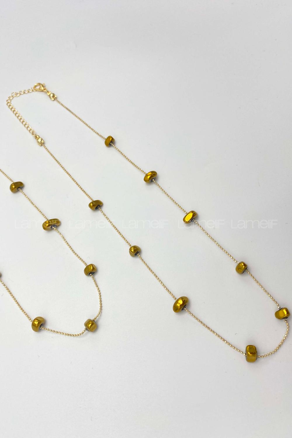 Lamelif Gold Taşlı Kolye