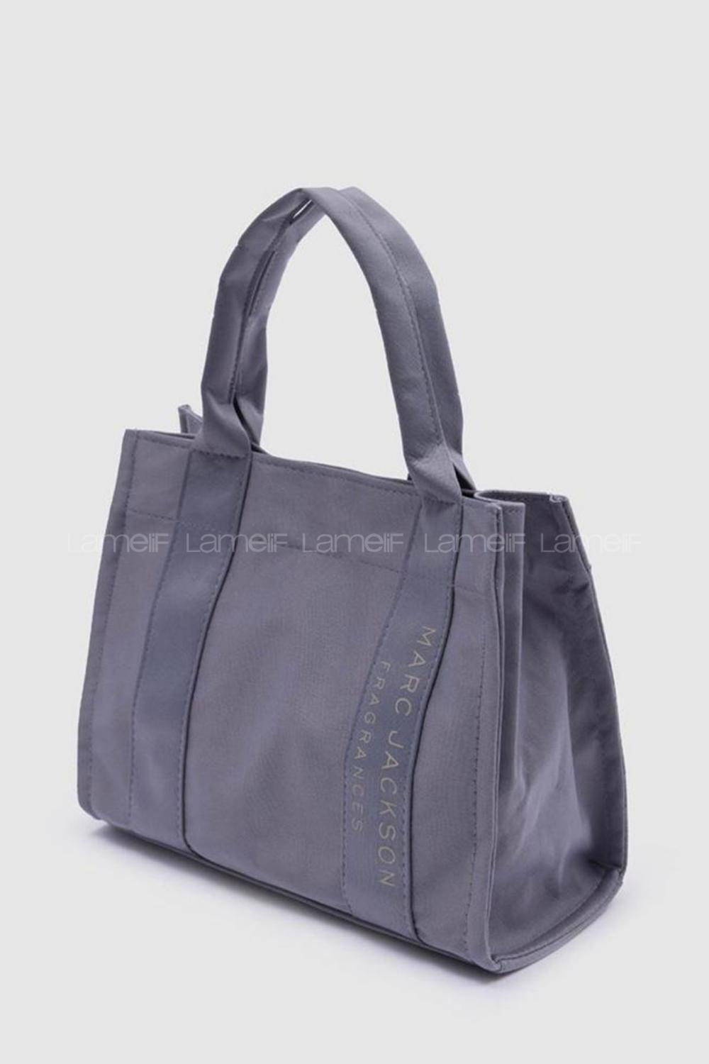 Lamelif Kanvas Kumaş Siyah Çapraz Çanta Kadın Gri