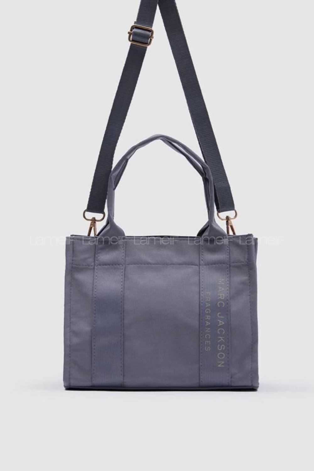 Lamelif Kanvas Kumaş Siyah Çapraz Çanta Kadın Gri