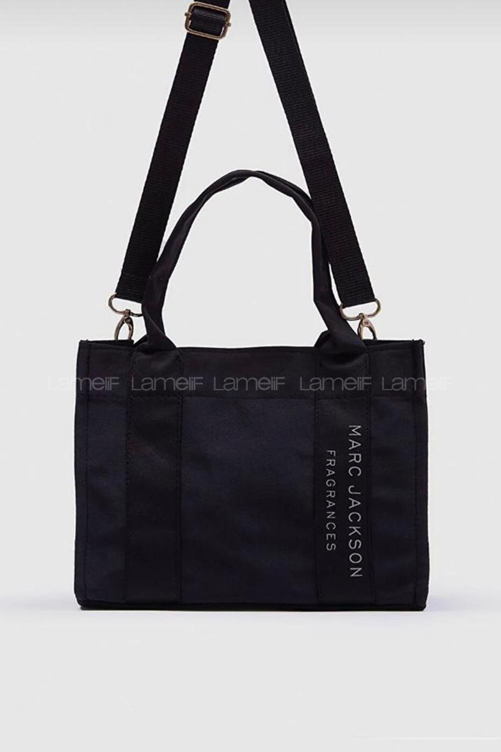 Lamelif Kanvas Kumaş Siyah Çapraz Çanta Kadın Siyah