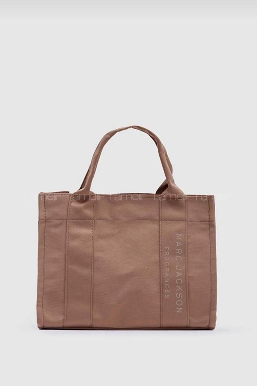 Lamelif Kanvas Kumaş Siyah Çapraz Çanta Kadın Vizonrengi