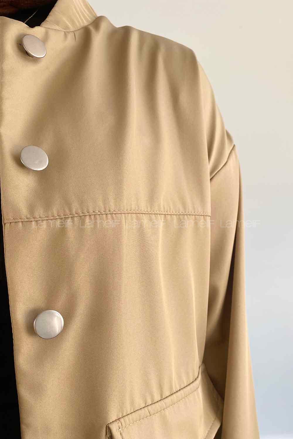 Beige Mandarin Collar Long Arm Cotton Jacket