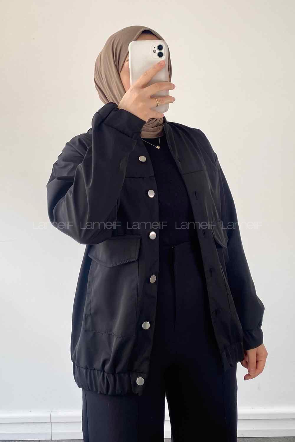 Black Mandarin Collar Long Arm Cotton Jacket