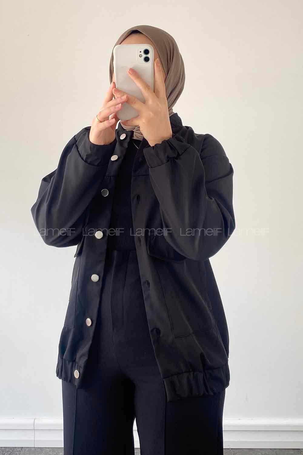 Black Mandarin Collar Long Arm Cotton Jacket