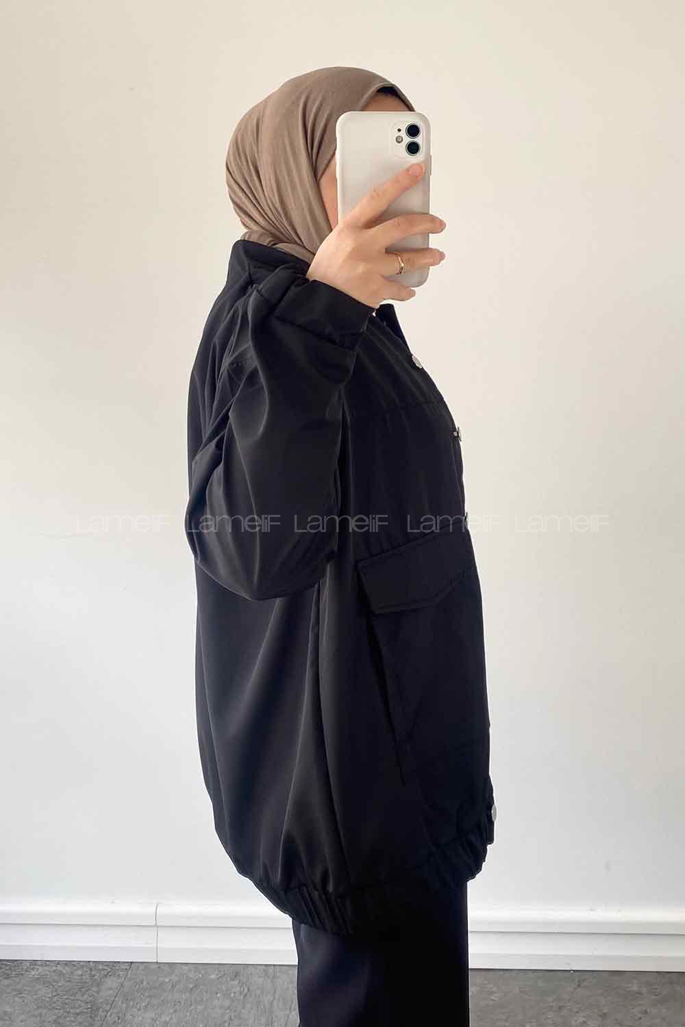 Black Mandarin Collar Long Arm Cotton Jacket