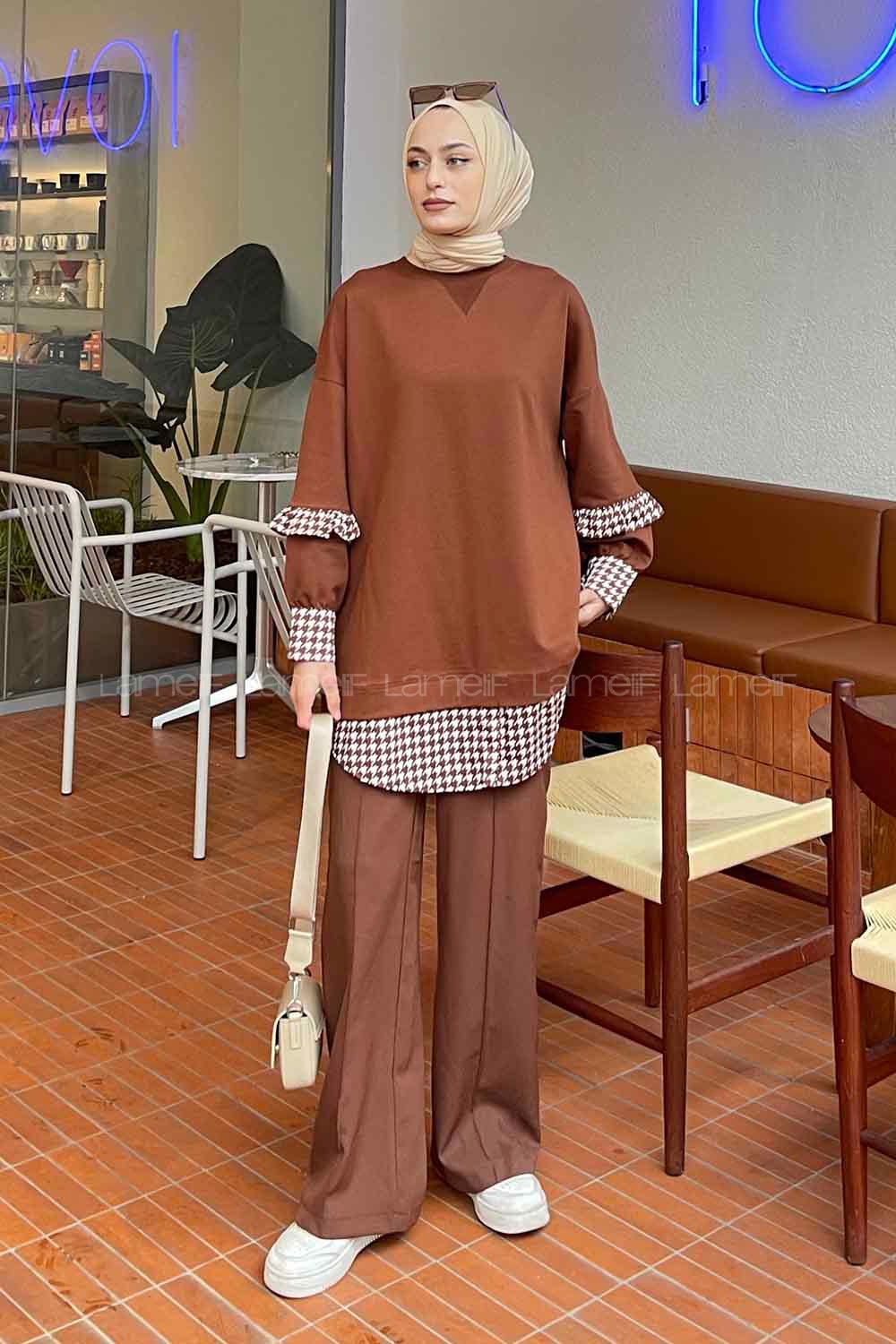 Brown Medium Crew Neck Cotton Fabric Unprinted Tunic