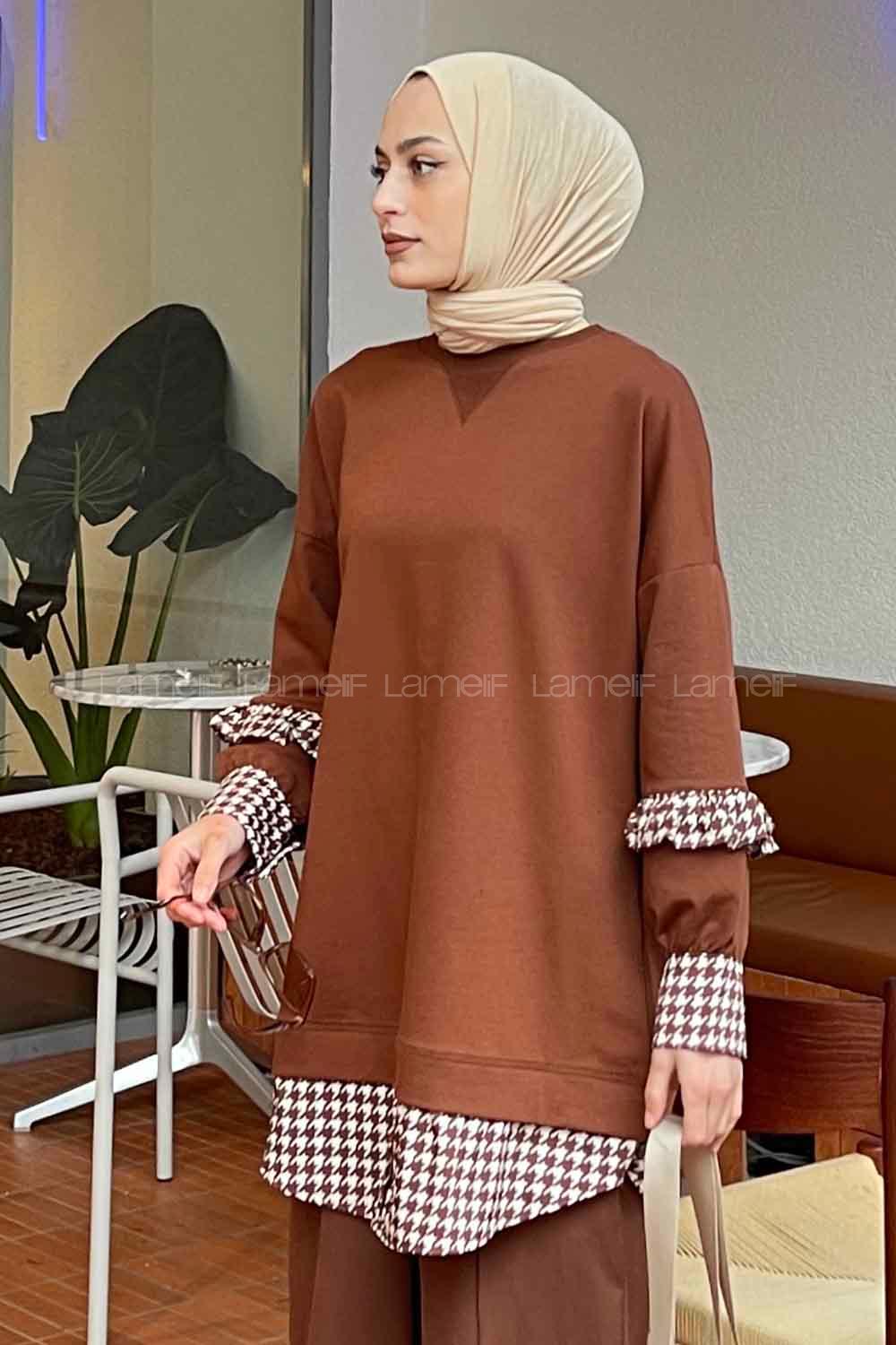 Brown Medium Crew Neck Cotton Fabric Unprinted Tunic