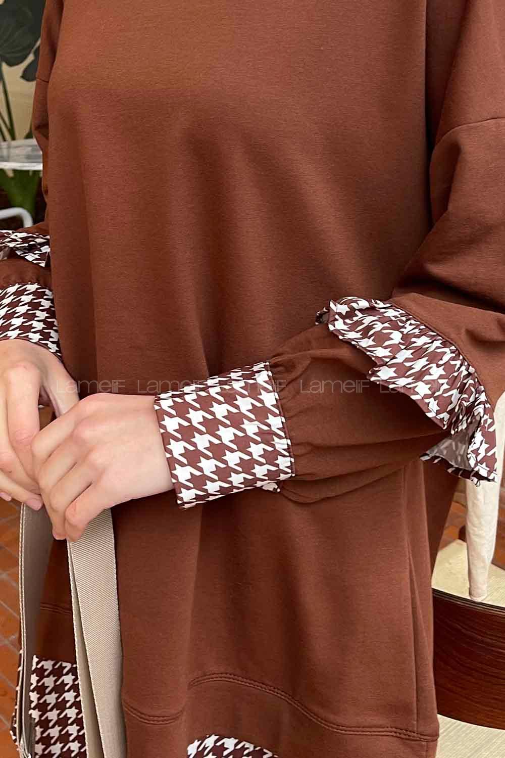 Brown Medium Crew Neck Cotton Fabric Unprinted Tunic