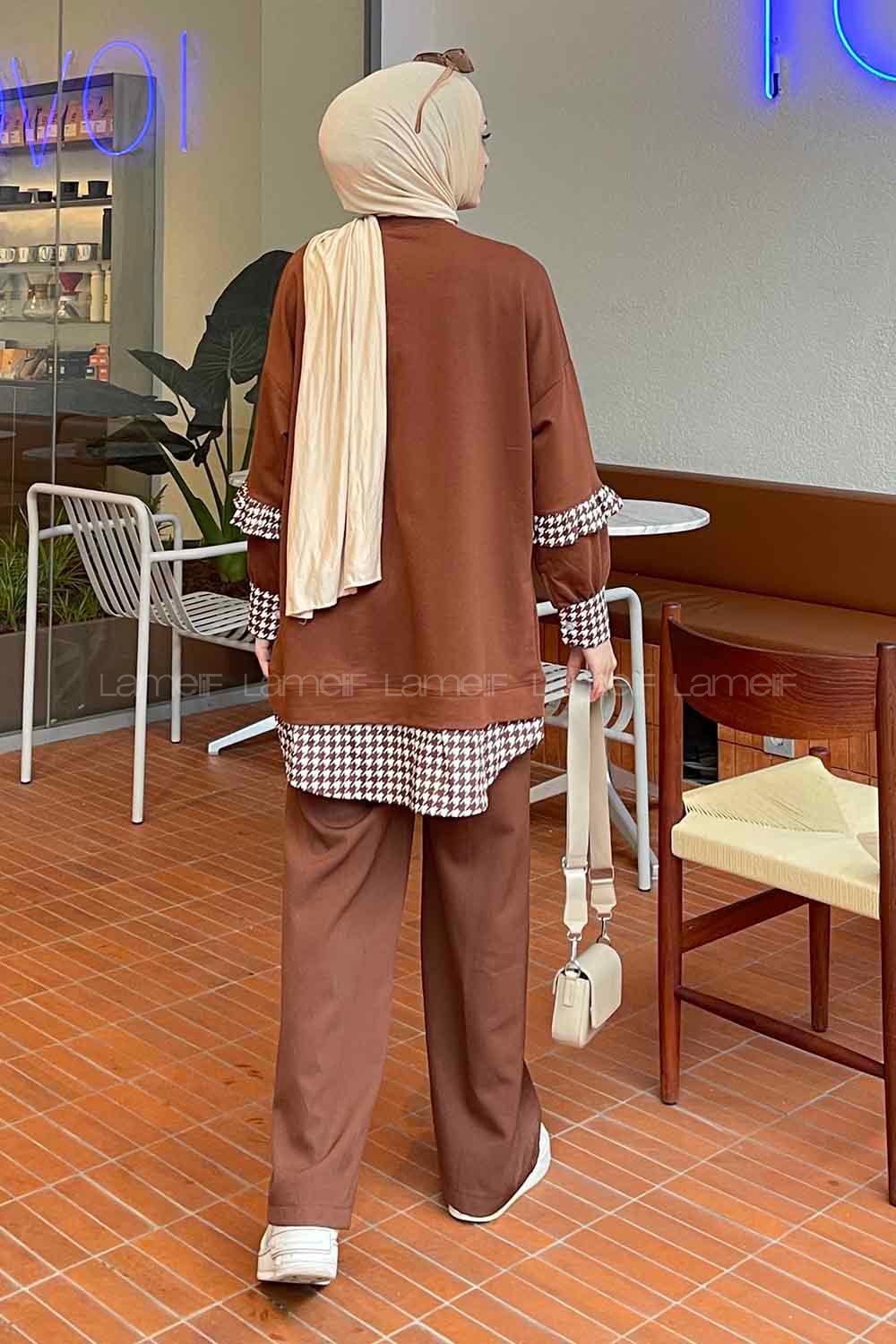 Brown Medium Crew Neck Cotton Fabric Unprinted Tunic