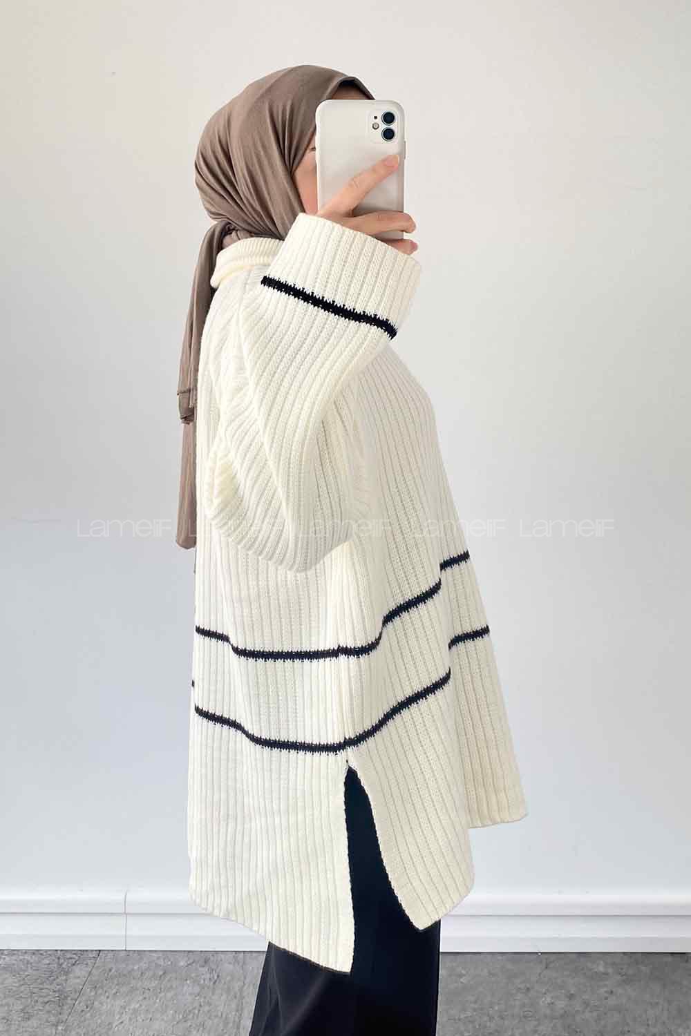 Ecru Zippered Neck Knitwear Tunic