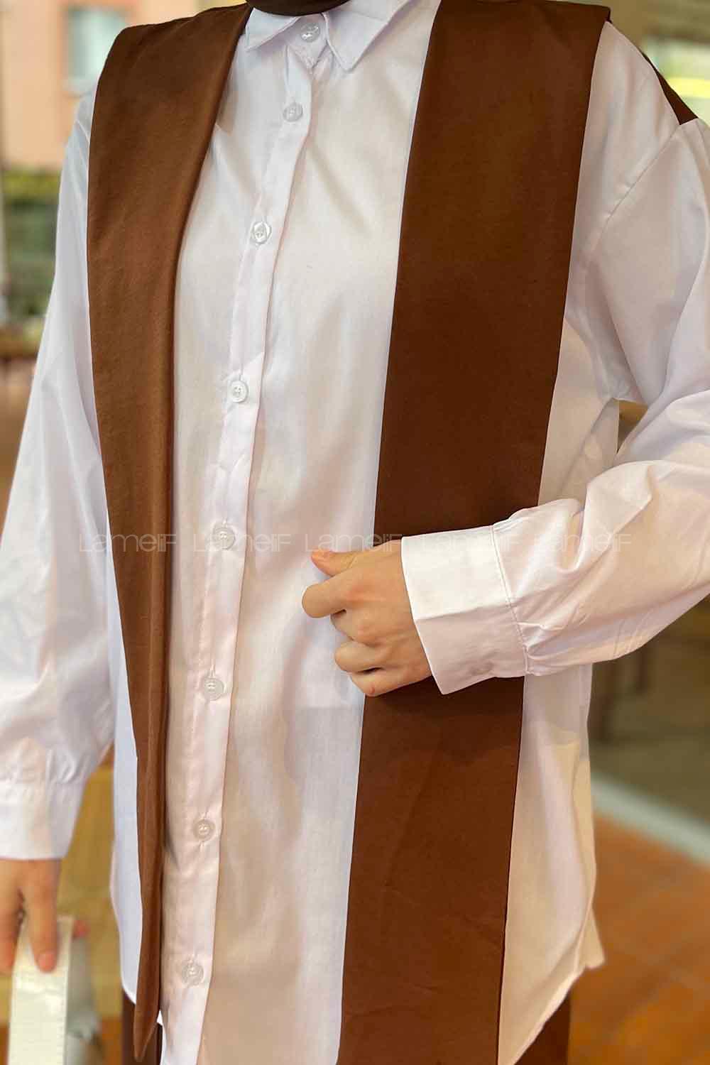 Modalamelif Fularlı Garnili Gömlek Kahverengi