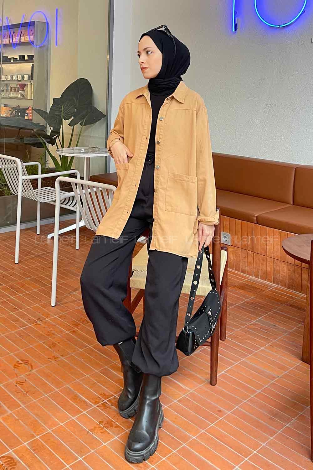 Modalamelif Jamie Ön Düğme Detaylı Gömlek Camel