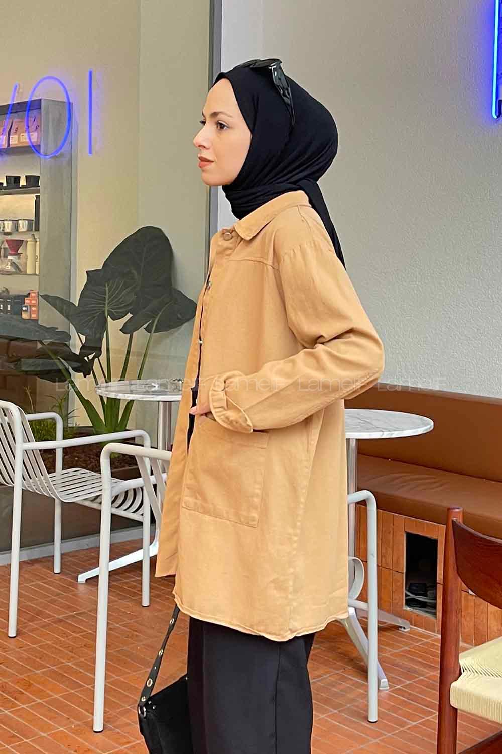 Modalamelif Jamie Ön Düğme Detaylı Gömlek Camel