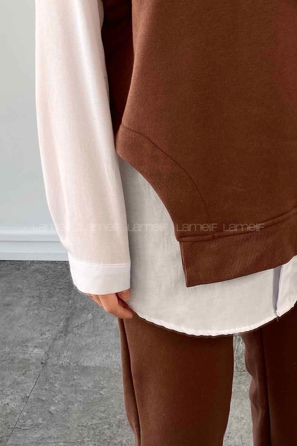 Bitter Brown Hood Neck Zero Arm Cotton Fabric Elastic Trousers Comfortable Suit