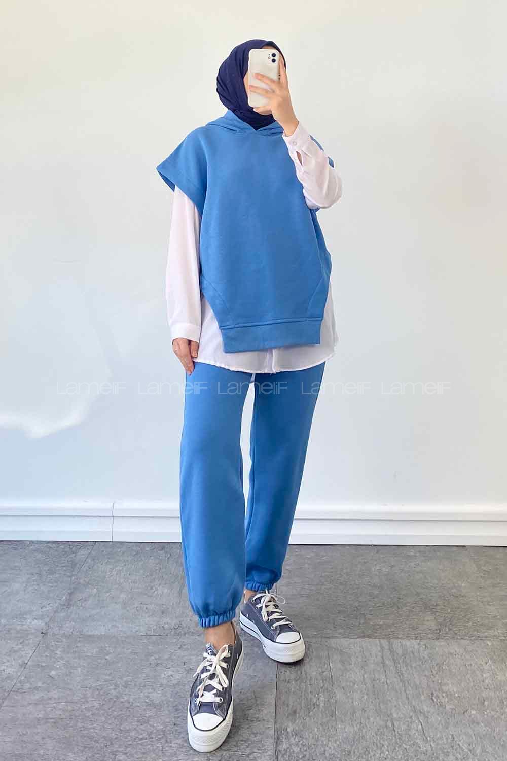 Modalamelif Kolsuz Üç İplik Eşofman Takım Mavi