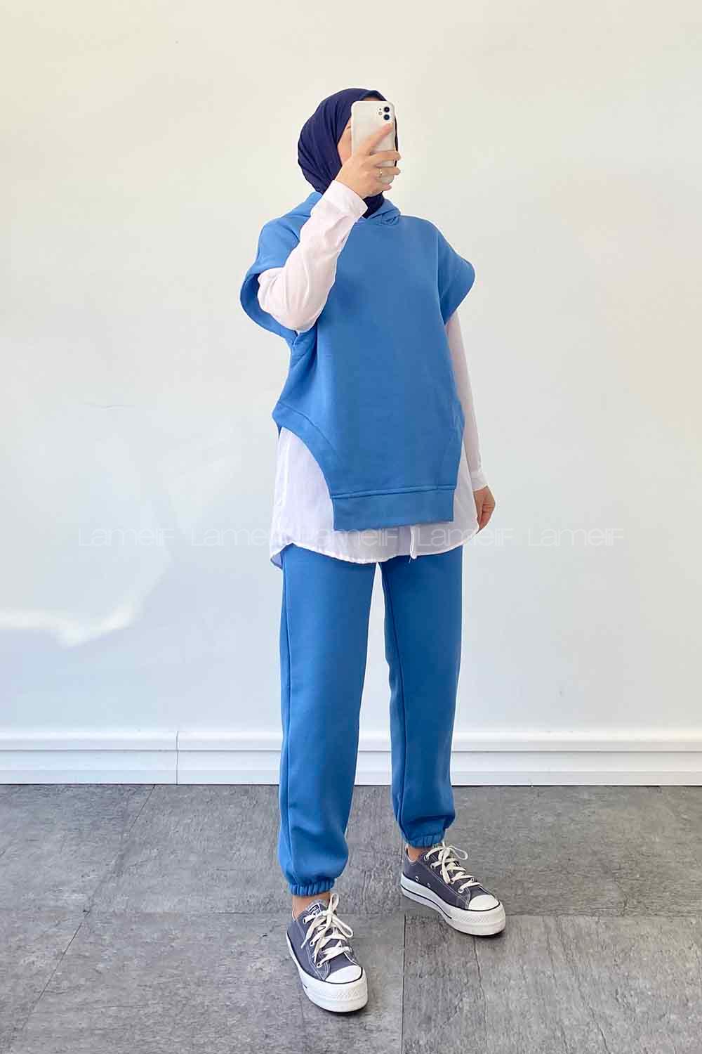 Modalamelif Kolsuz Üç İplik Eşofman Takım Mavi