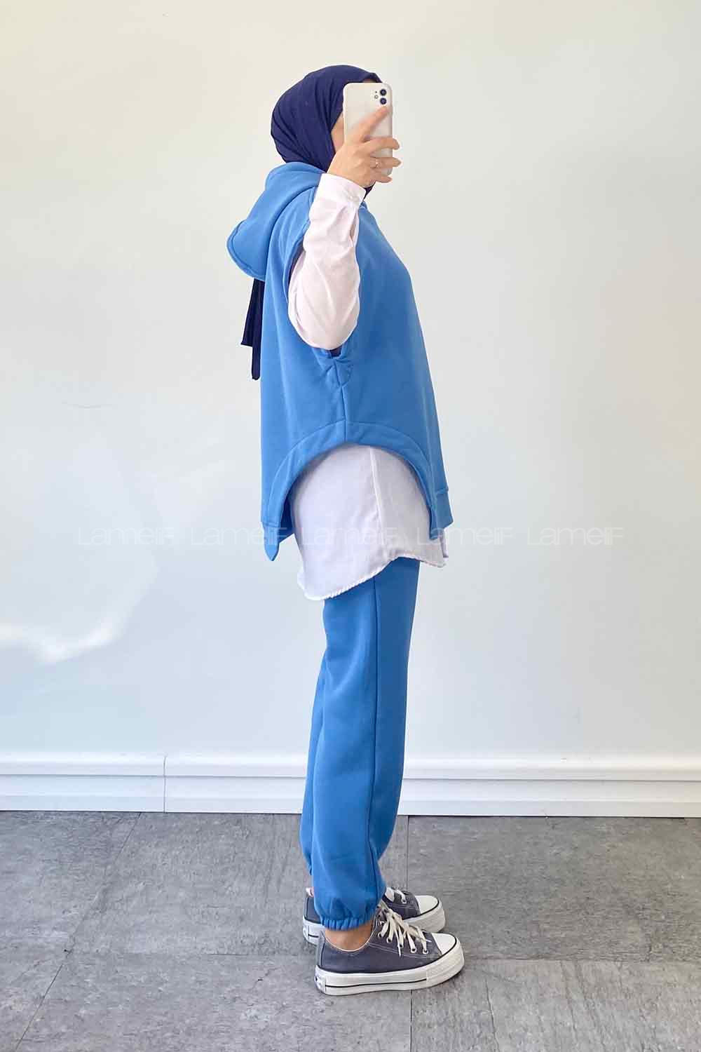 Modalamelif Kolsuz Üç İplik Eşofman Takım Mavi