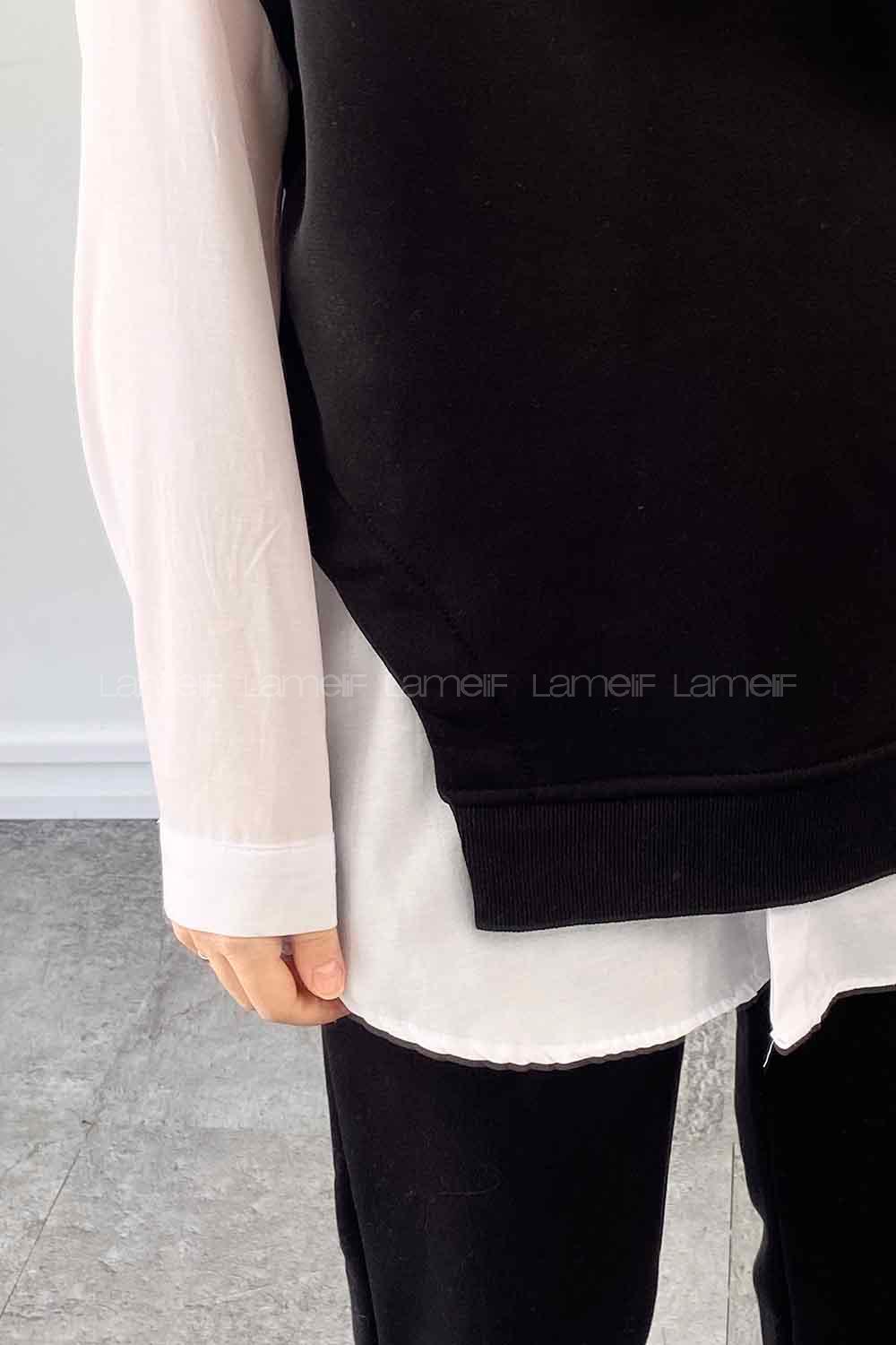 Black Hood Neck Zero Arm Cotton Fabric Elastic Trousers Comfortable Suit