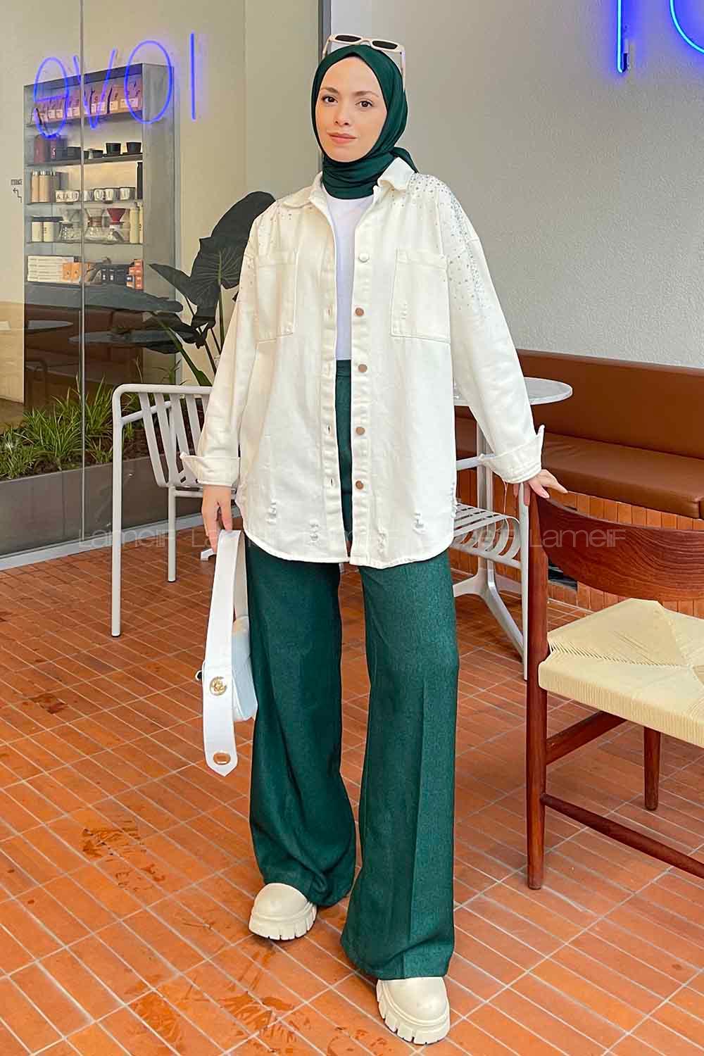 Ecru Shirt Collar Long Arm Gabardin Unprinted Shirt