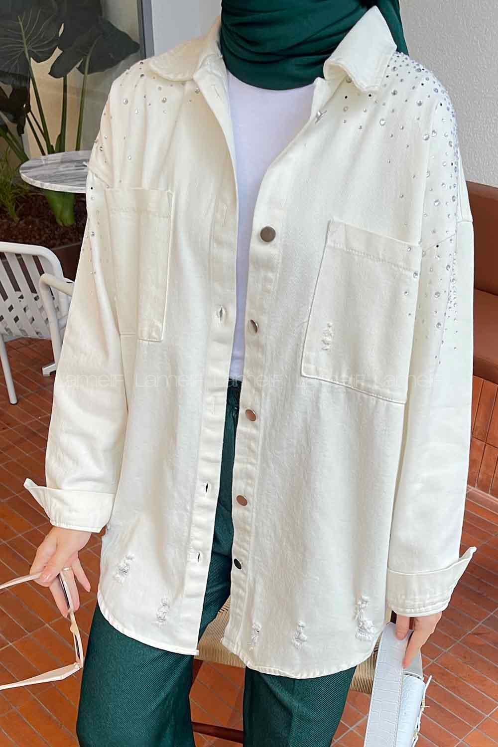 Ecru Shirt Collar Long Arm Gabardin Unprinted Shirt