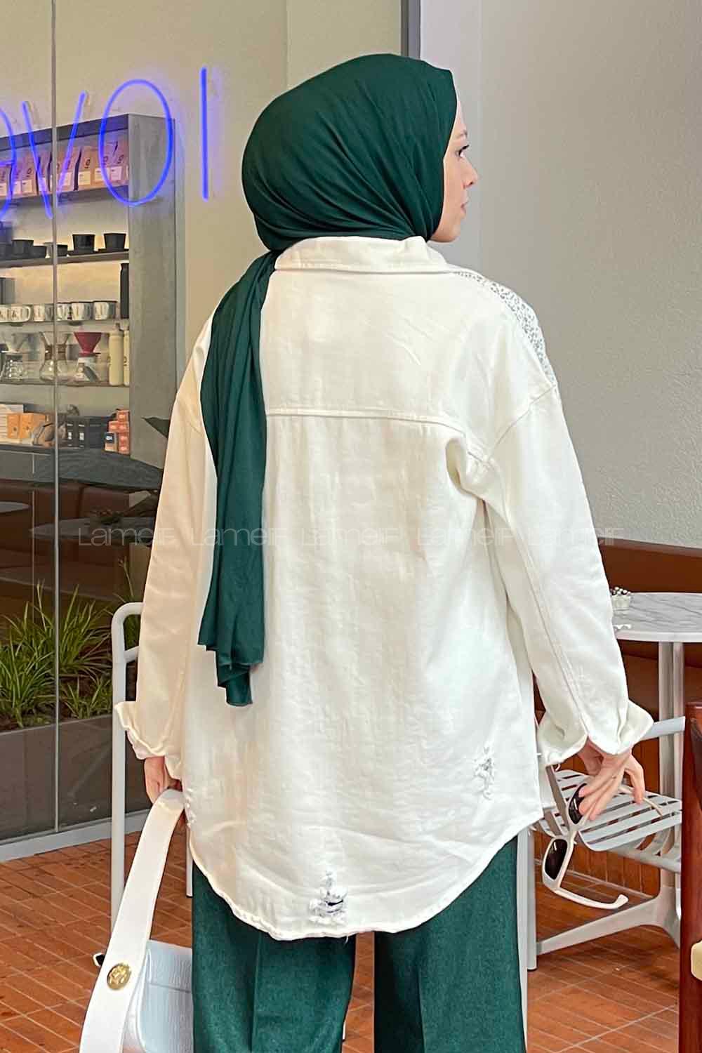 Ecru Shirt Collar Long Arm Gabardin Unprinted Shirt