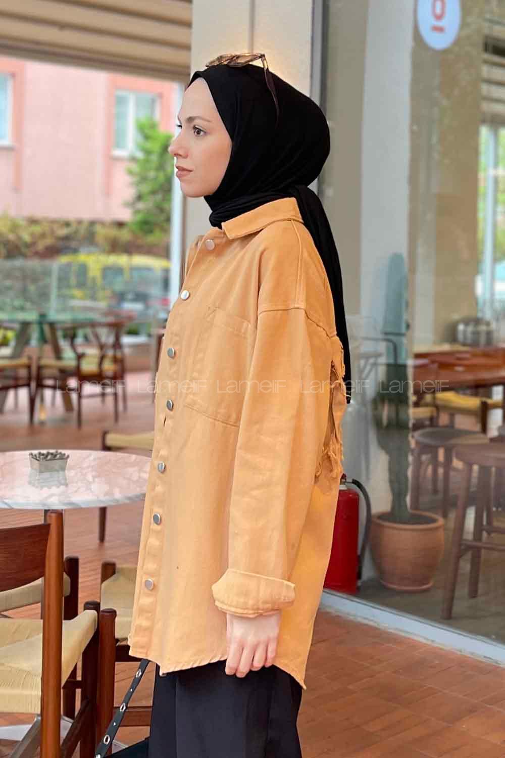 Lamelif Parice Arka Detay Püsküllü Gömlek Camel