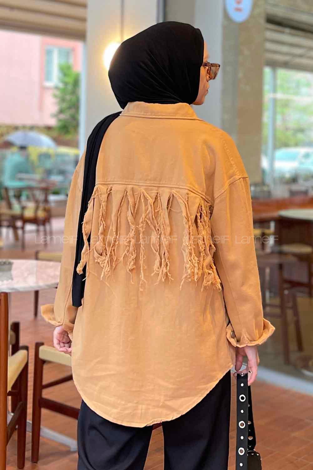 Lamelif Parice Arka Detay Püsküllü Gömlek Camel