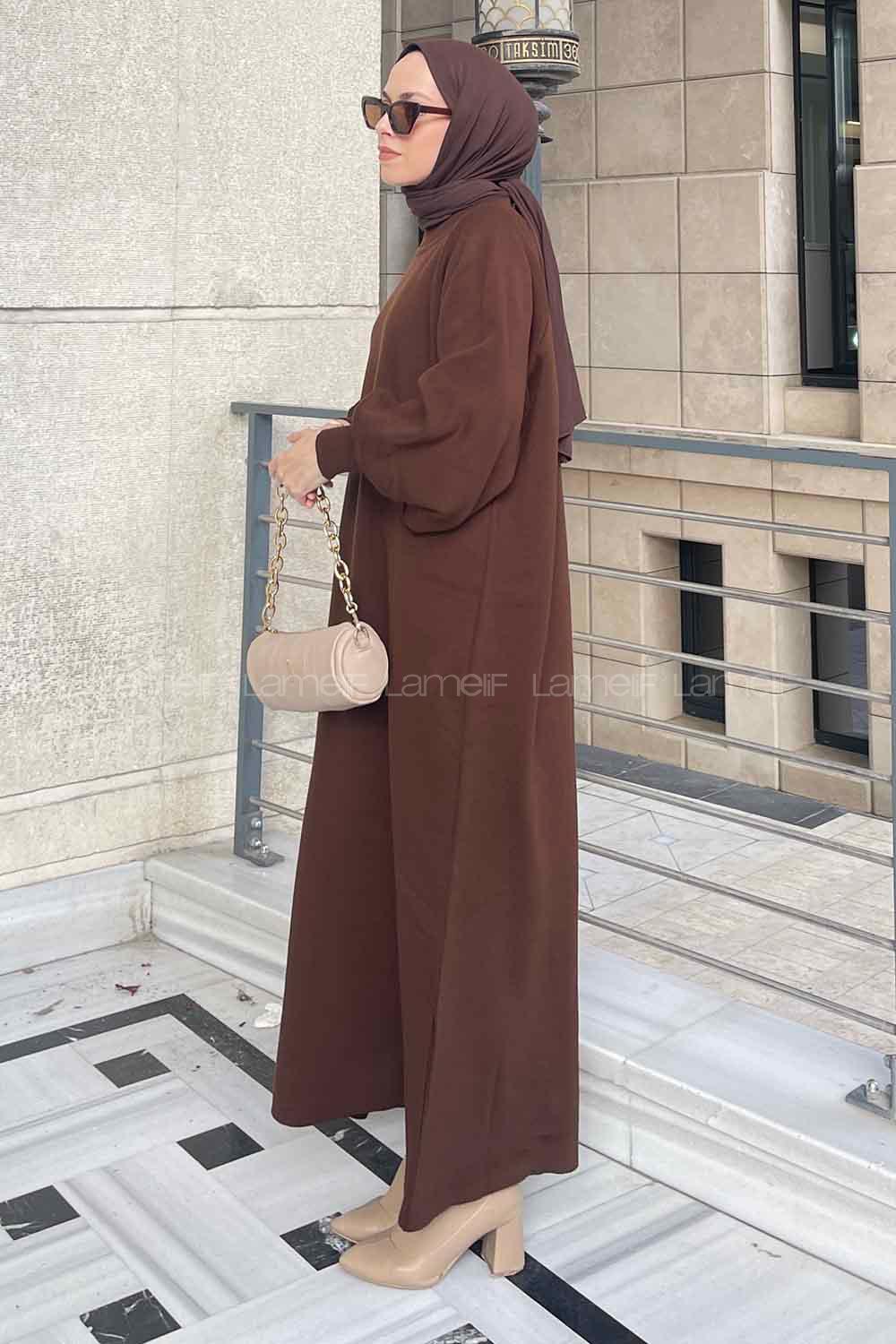 Bitter Brown Crew Neck Knitwear Unprinted Dresess