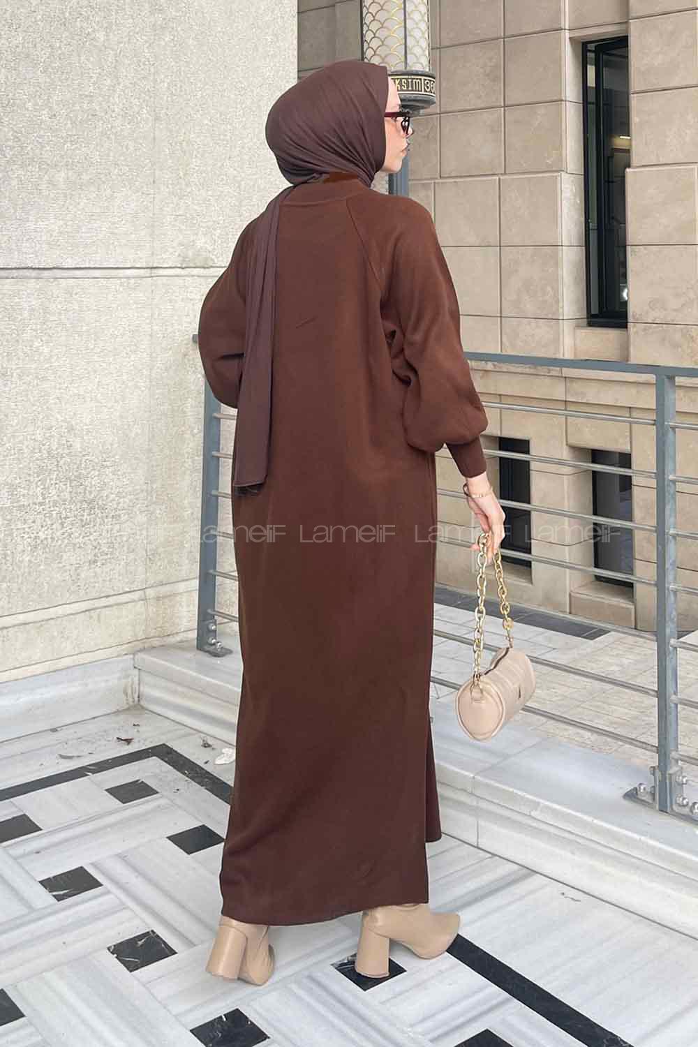 Bitter Brown Crew Neck Knitwear Unprinted Dresess