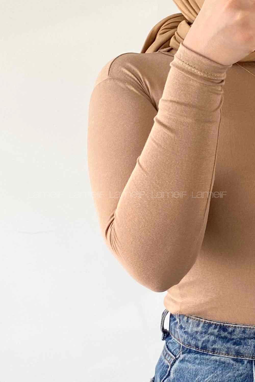 Lamelif Bisiklet Yaka Düz Renk Body sütlü kahve