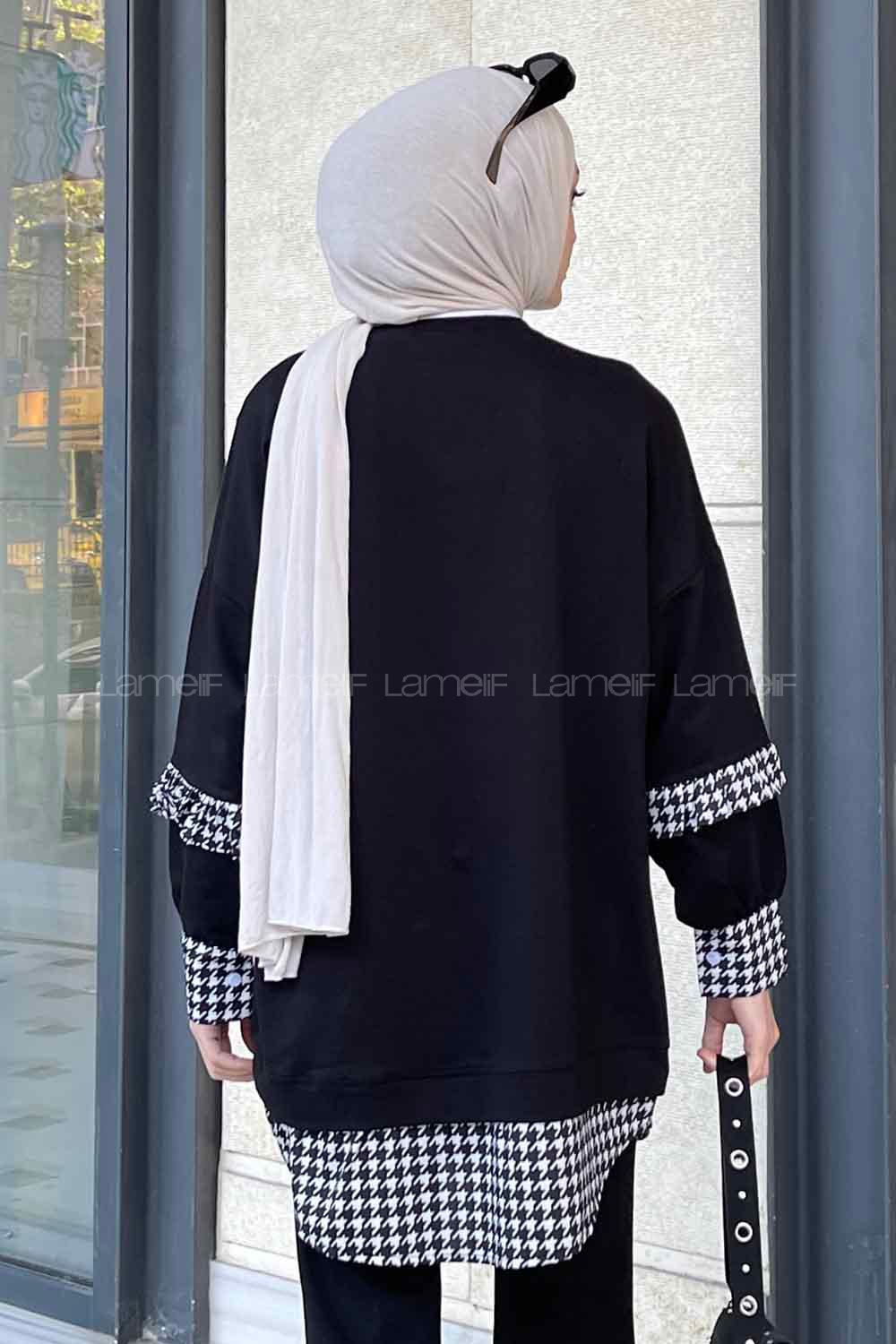 Black Medium Crew Neck Cotton Fabric Unprinted Tunic