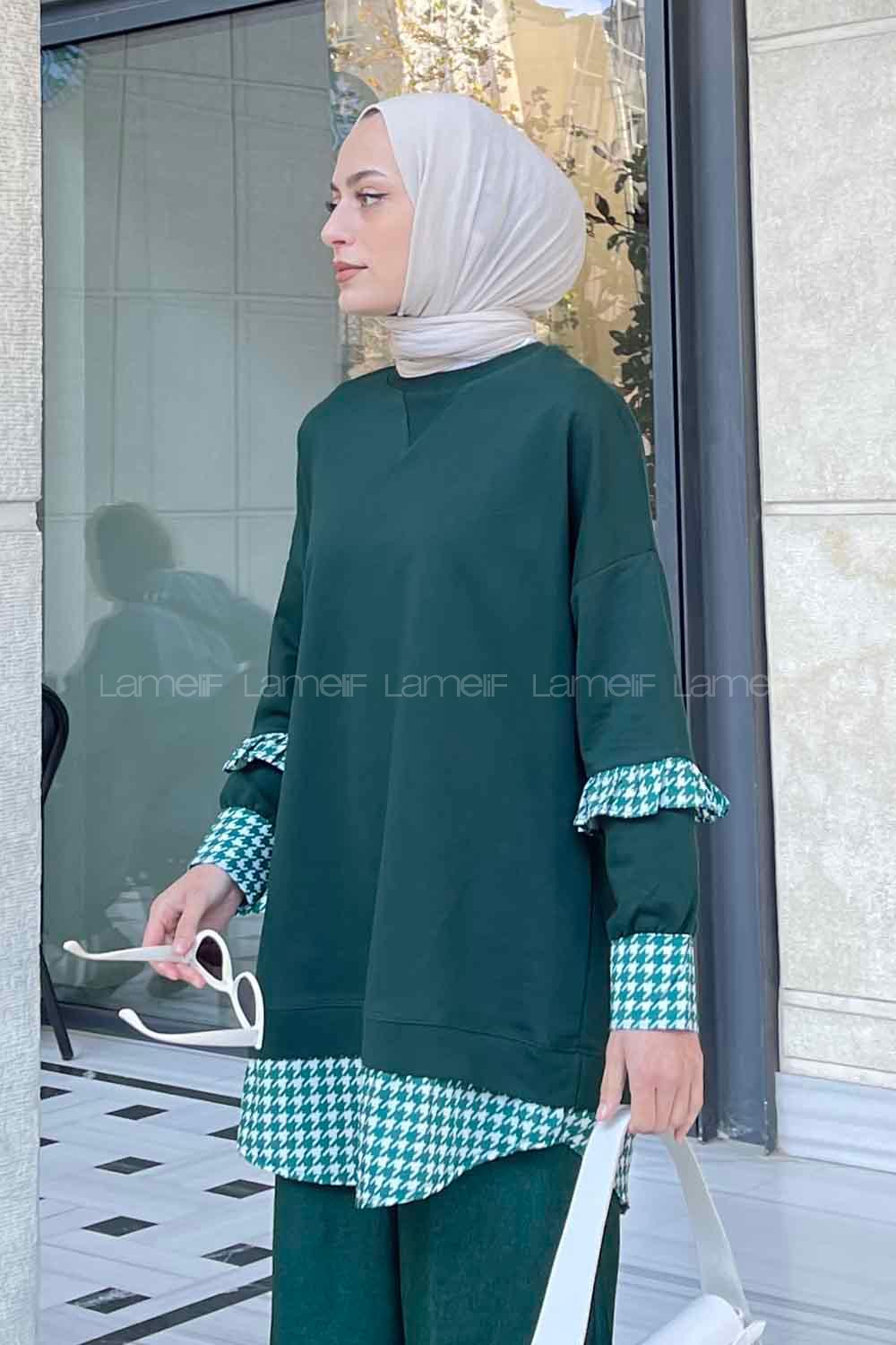 Emerald Green Medium Crew Neck Cotton Fabric Unprinted Tunic