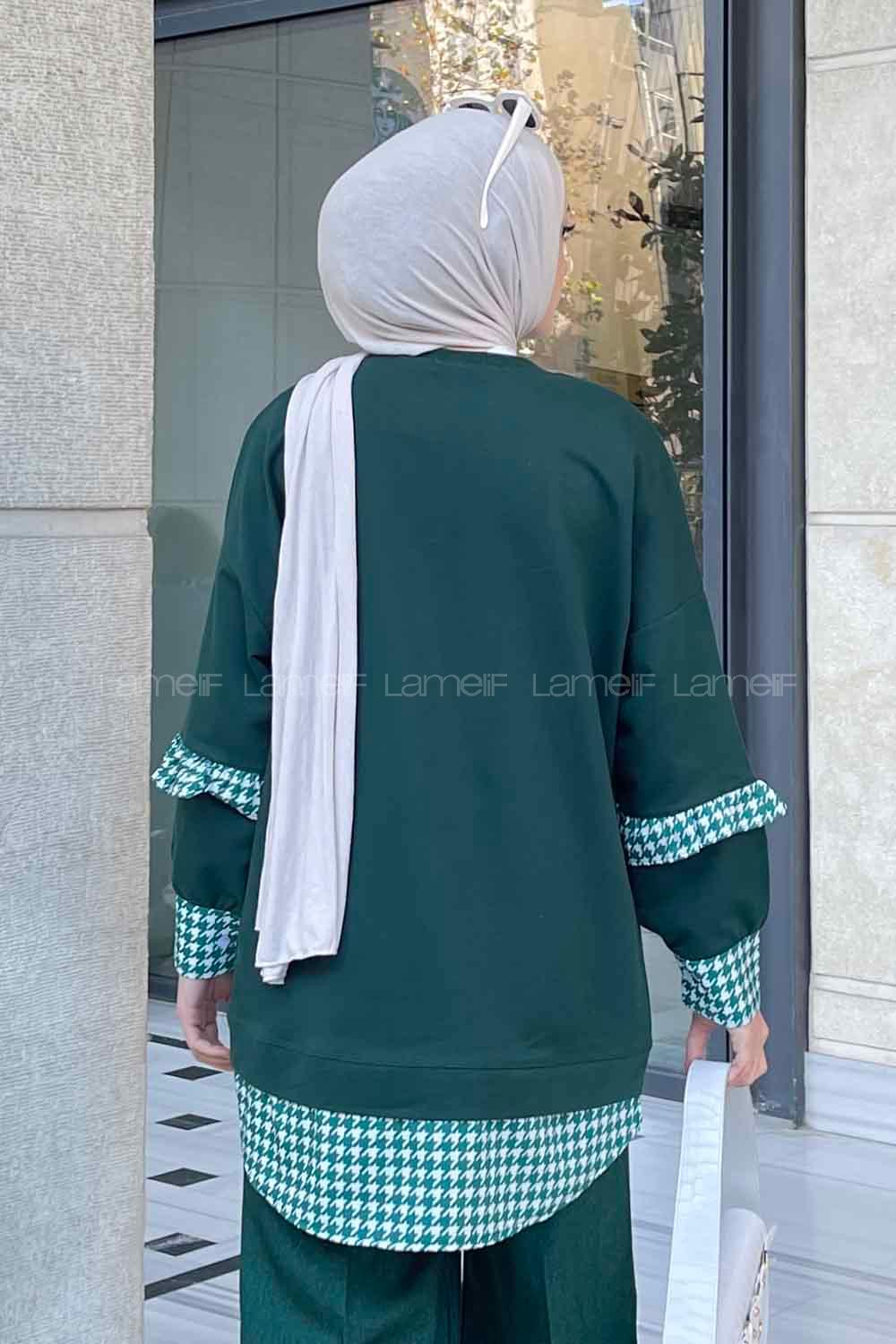 Emerald Green Medium Crew Neck Cotton Fabric Unprinted Tunic