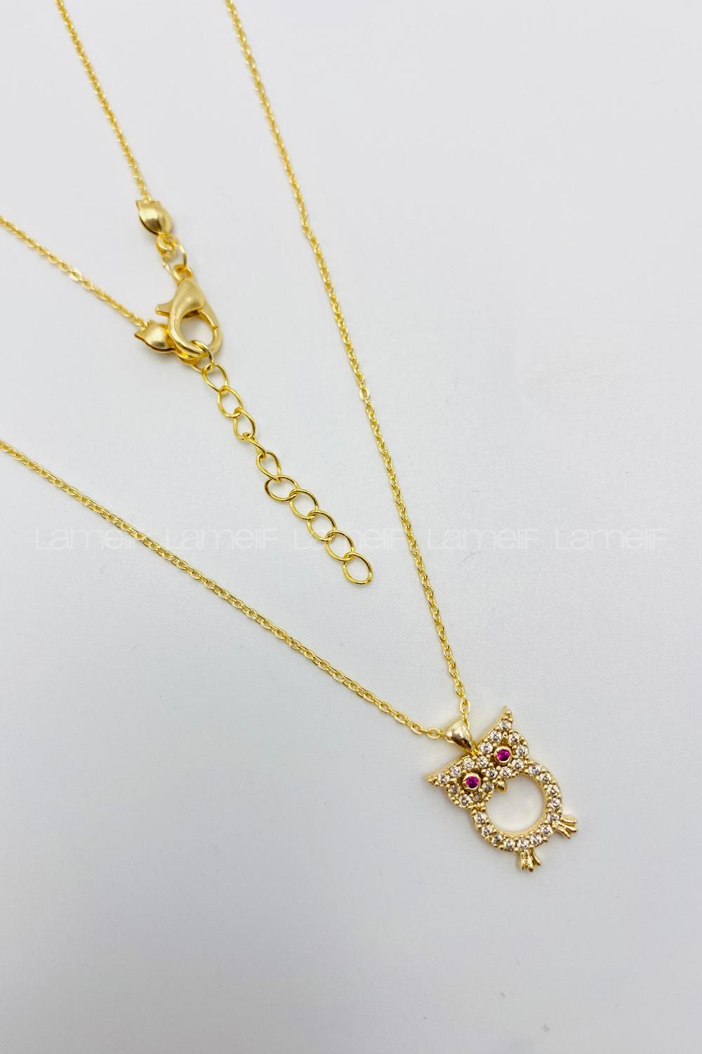 Lamelif Gold Baykuş Detaylı Zirkon Kolye