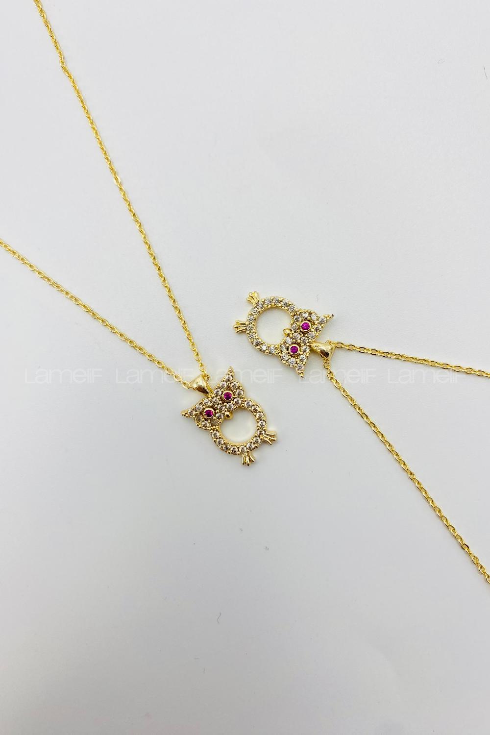 Lamelif Gold Baykuş Detaylı Zirkon Kolye