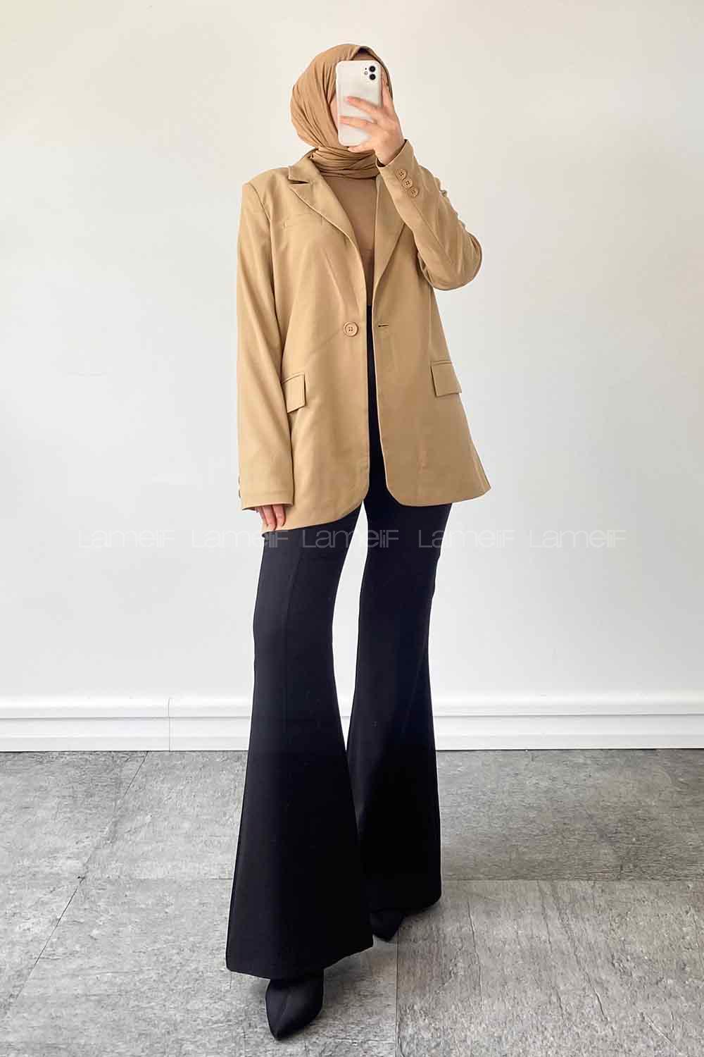 Stone Lower V Neck Long Arm Cotton Fabric Jacket