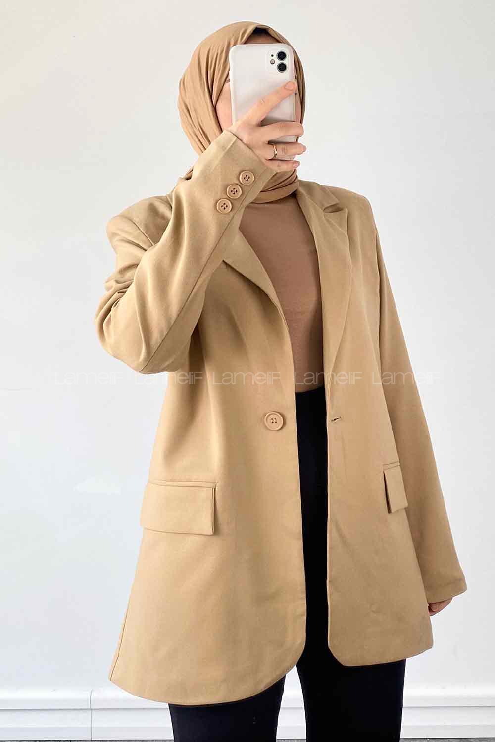 Stone Lower V Neck Long Arm Cotton Fabric Jacket