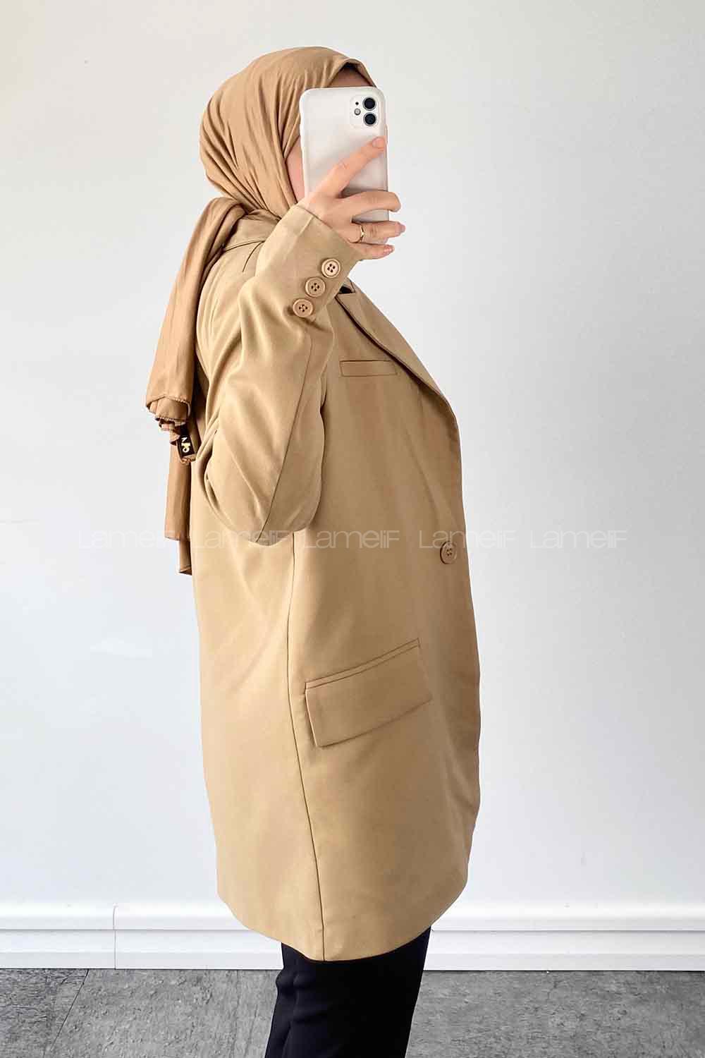 Stone Lower V Neck Long Arm Cotton Fabric Jacket
