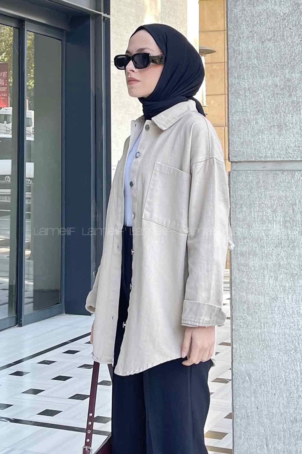 Modalamelif Parice Arka Detay Püsküllü Gömlek Bej