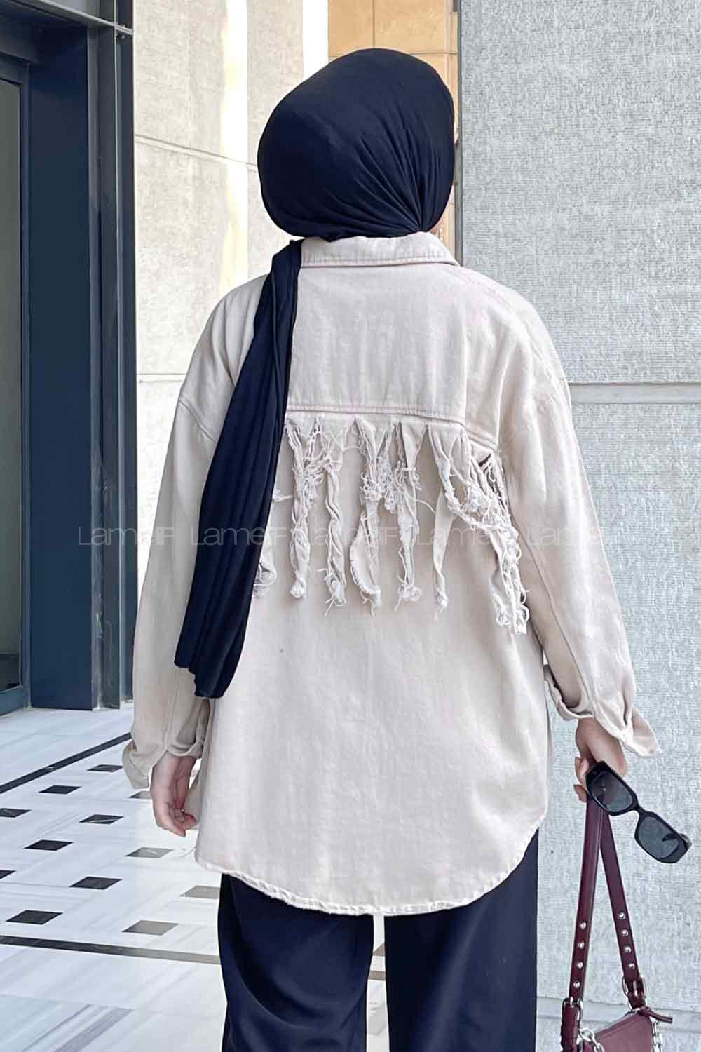 Modalamelif Parice Arka Detay Püsküllü Gömlek Bej