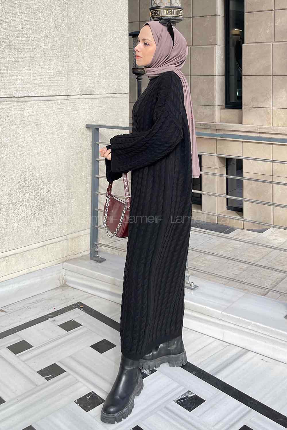 Black Medium Crew Neck Knitwear Dresess